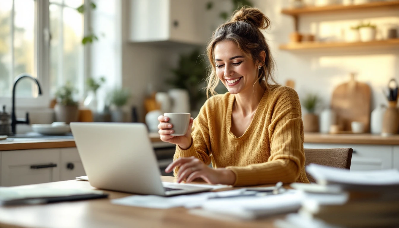 Person reviewing finances at kitchen table